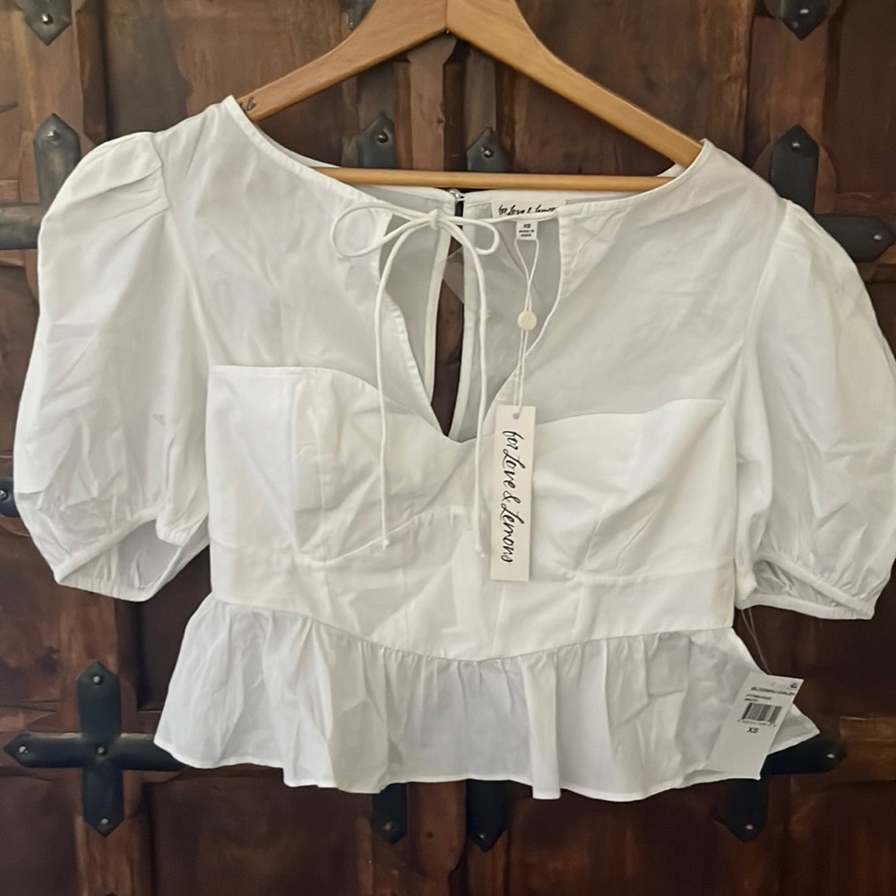 NWT For Love & Lemons poplin  corset style sleeve top